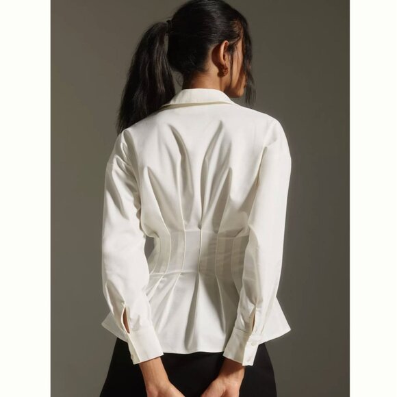 NWT The Tobie Long-Sleeve Pleated Blouse by Exquise Long Sleeve Top L - Picture 3 of 7